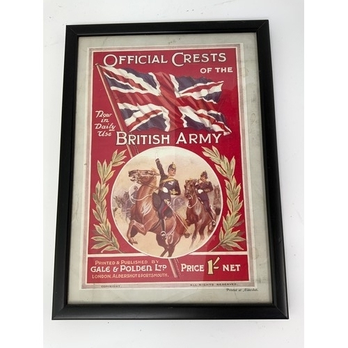 53 - GALE & POLDEN LTD. LONDON, PRINT DEPICTING CRESTS AND BADGES OF THE BRITISH ARMY IN DAILY USE, MOUNT... 