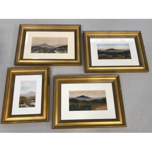 10 - 4 MOUNTED AND GILT FRAMED PAINTINGS EACH DEPICTING A MOORLAND SCENE, INDISTINCTLY SIGNED INC. SUMPTE... 