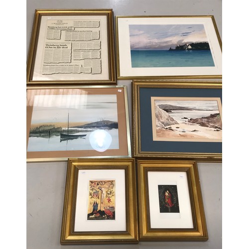 16 - LARGE FRAMED PICTURES AND PRINTS INC. WATERCOLOUR WITH SIGNATURE MARKENNA AND 2 SMALLER DITTO