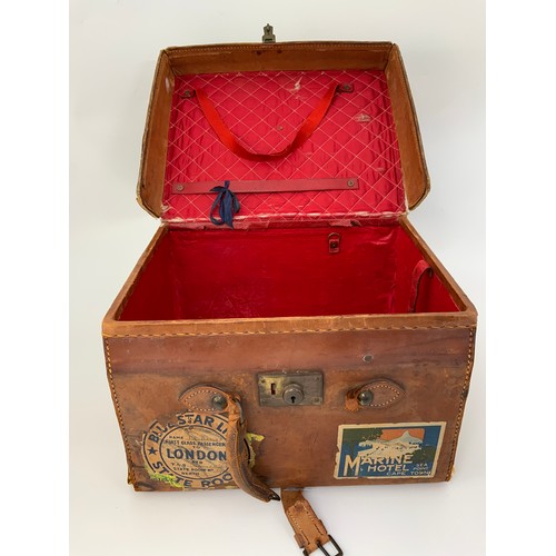 426 - LEATHER HAT BOX WITH NUMEROUS LUGGAGE LABELS INC. BLUE STAR LINE