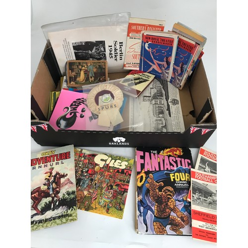 93 - BOX OF MISC. EPHEMERA INCLUDING THEATRE PROGRAMMES, FOOTBALL PROGRAMMES, SOUTHAMPTON 1970S, FIFA WOR... 