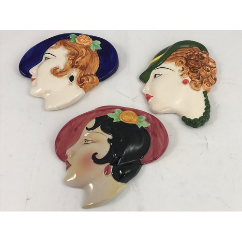 161 - 3, ART DECO STYLE WALL MASKS BY MOORLAND, STAFFORDSHIRE