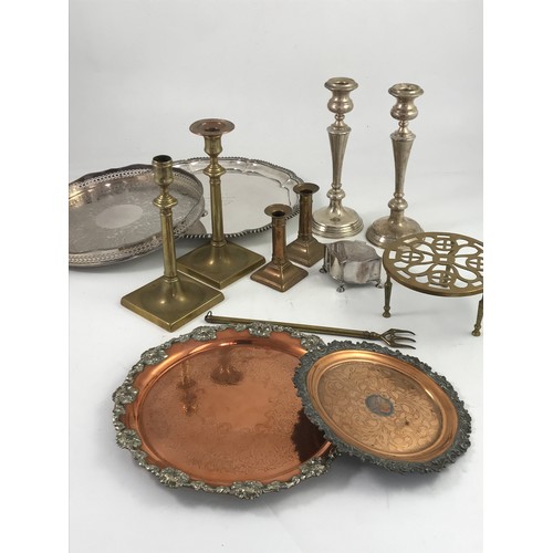 333 - MISC BRASS AND PLATED WARE INCLUDING OLD SHEFFIELD PLATE TRAYS