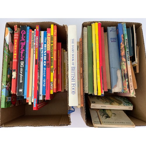 79 - 2 BOXES OF CHILDRENS BOOKS INCLUDING ANNUALS AND BLUE PETER CIRCA 1970/80S