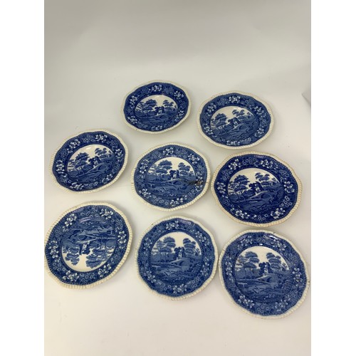 231 - QUANTITY OF BLUE AND WHITE CHINA INCLUDING MEAT PLATE CHEWING TOPS TOGETHER WITH A MEAKIN DEVONSHIRE... 