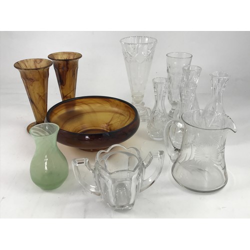 115 - MISC GLASS VASES, JUGS ETC.