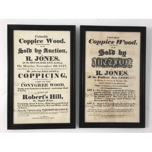 33 - OF LOCAL LEDBURY INTEREST, 2 ORIGINAL 1821 AUCTION ADVERTISING POSTERS RELATING TO LAND SALES AT THE... 