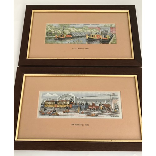 39 - 2 LARGE FRAMED CASH'S SILKS/ STEVENOGRAPHS, 'THE ROCKET c1830' AND 'CANAL BOATS c1900' AND 2 FRAMED ... 