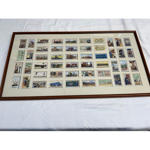 55 - FRAMED SET OF WILLS CIGARETTE CARDS RAILWAY EQUIPMENT IN DOUBLE SIDED GLASS FRAME