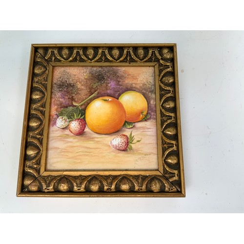 200 - PAIR OF PAINTED FRUIT TILES SIGNATURE LEIGHTON