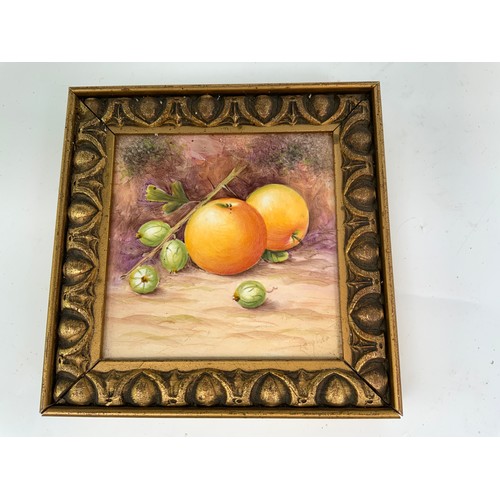 200 - PAIR OF PAINTED FRUIT TILES SIGNATURE LEIGHTON