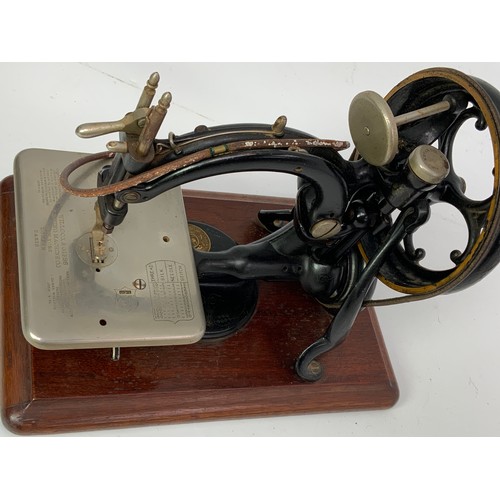 508 - VINTAGE WILLCOX AND GIBBS SEWING MACHINE AN EARLY MACHINE IN CASED CONDITION AND WITH ORIGINAL INSTR... 