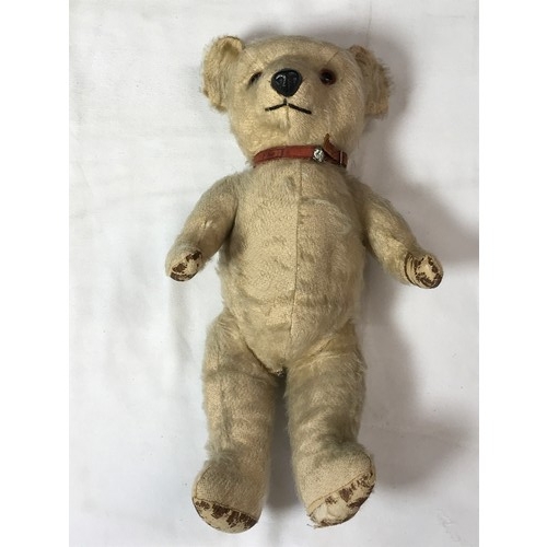 80 - VINTAGE TEDDY BEAR APPROX 40 CM TALL APPEARS HORSE HAIR STUFFED WITH PADDED PAWS, STICTCHED MOUTH.