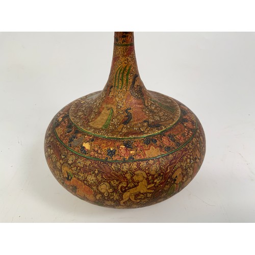 446 - PAPIER MACHE GLOBE AND SHAFT VASE AND COVER, approx. 31 cm overall including stopper