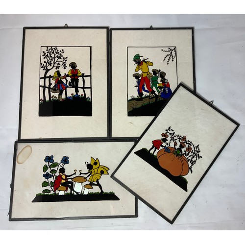 44 - SMALL UNUSUAL SILHOUETTE STYLE REVERSE PAINTED CUT OUT PICTURES MAINLY OF CHILDREN OF COLOUR WITH DE... 