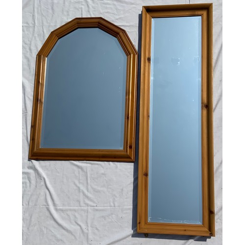 63 - 2 PINE FRAMED BEVELLED GLASS MIRRORS