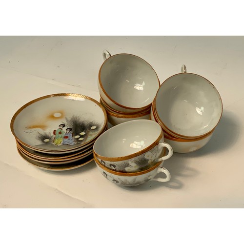 276 - ORIENTAL STYLE TEA SERVICE WITH 8 CUPS AND 6 SAUCERS