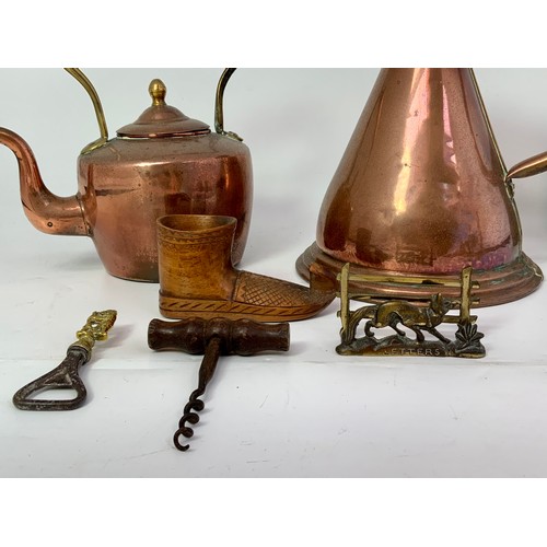 337 - QUANTITY MISC. BRASS WARE AND TREEN INCLUDING CORKSCREW