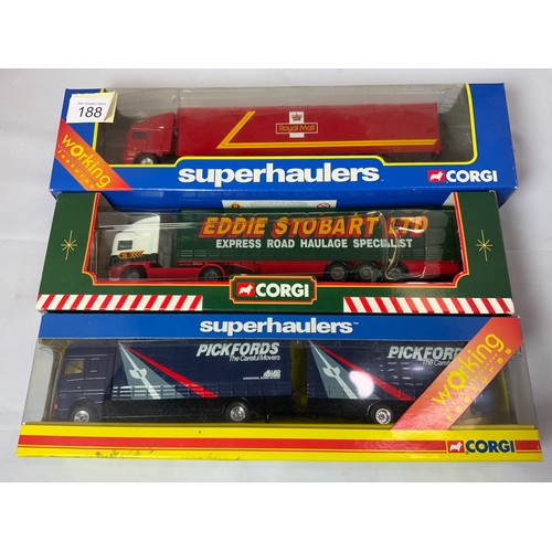 188 - 3 CORGI BOXED SUPER HAULIER SERIES MODELS, BEING TY87006 DAF 95 SHORT WHEELBASE, AND CLOSE COUPLED T... 