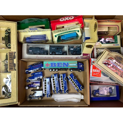 181 - TRAY OF MIXED ASSORTED LLEDO MODELS, INCLUDING 2 TRIPLE PACK,  RAF YORKSHIRE TEA AND HEARTBEAT SERIE... 