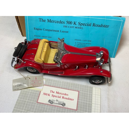 180 - FRANKLIN MINT PART BOXED MERCEDES 500K SPECIAL ROADSTER WITH TAG.