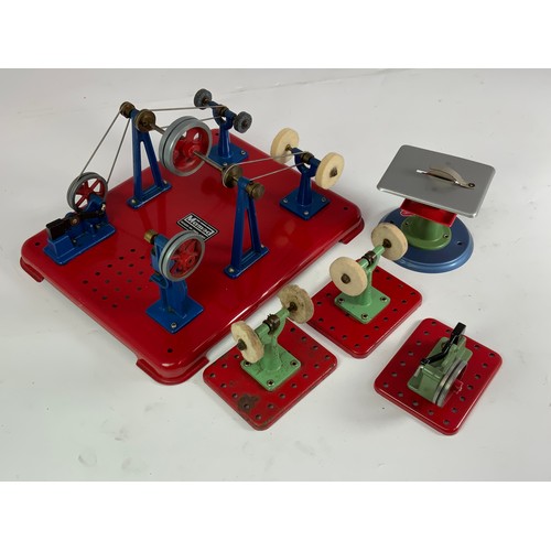 458 - MAMOD SET OF ENGINEERING WHEELS POLISHER GRINDER ETC ON PLINTH PLUS 4 INDIVIDUAL ACCESSORIES