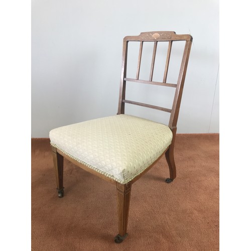 244 - PAIR OF EDWARDIAN INLAID MAHOGANY BEDROOM CHAIRS WITH SQUARE TAPERED LEGS