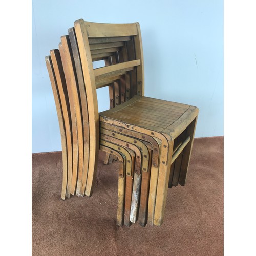 255 - SET OF 6 VINTAGE STACKING KINGFISHER BIRMINGHAM, CHURCH, SCHOOL OR HALL CHAIRS,