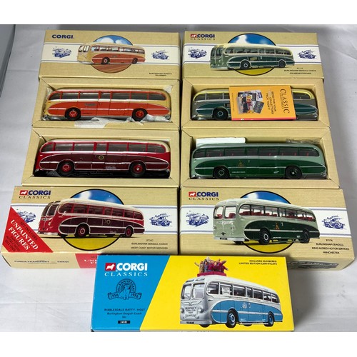 139 - 5 BOXED CORGI CLASSIC MODEL BUSES ALL BURLINGHAM SEAGULL COACHES, INCLUDING 97342 WEST COAST, 97178 ... 