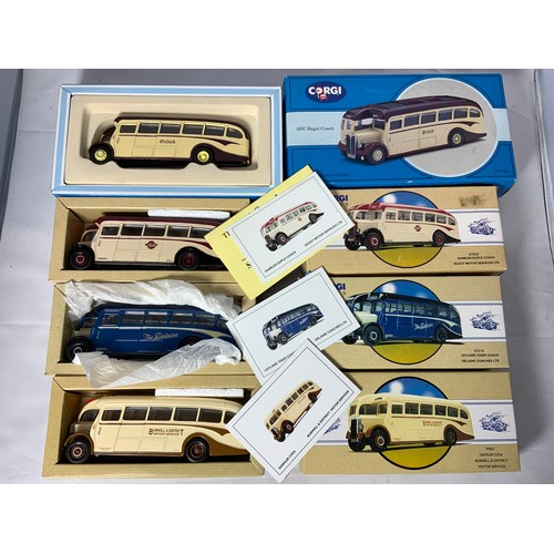 138 - 4 BOXED CORGI CLASSIC COACHES 97830 DAIMLER DUPLE 94825, DAIMLER CDV6 BURWELL, 97216 LEYLAND TIGER D... 