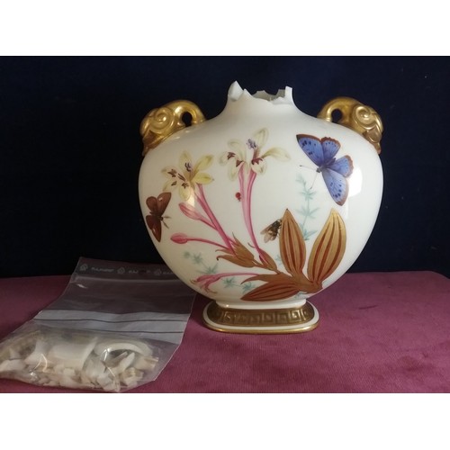 163 - ROYAL WORCESTER HAND PAINTED MOON FLASK  VASE DATED 1879  AF AND A CONTINENTAL FIGURE  WITH BASKET V... 