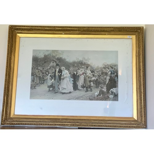 54 - LARGE VICTORIAN PRINT 'A VILLAGE WEDDING' IN GOOD QUALITY FRAME, APPROX. 124 X 92 cm OVERALL