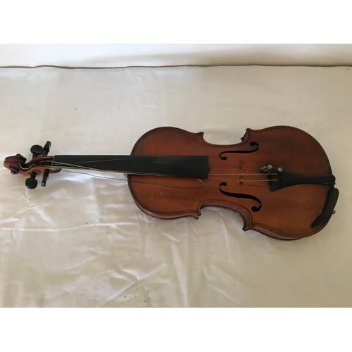 463 - CASED VIOLIN IN NEED OF RESTORATION, bow indistinctly stamped, possibly J.Nunn?