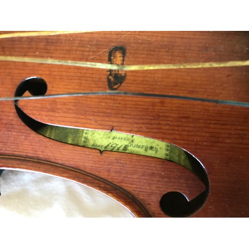 463 - CASED VIOLIN IN NEED OF RESTORATION, bow indistinctly stamped, possibly J.Nunn?