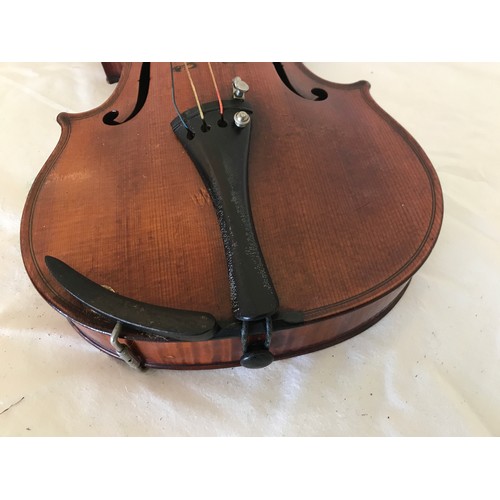 463 - CASED VIOLIN IN NEED OF RESTORATION, bow indistinctly stamped, possibly J.Nunn?