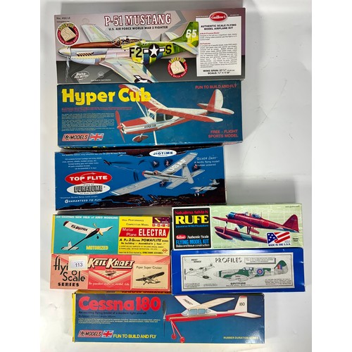 113 - AVIATION KITS, A DPR MODELS CESSNA 180 KIT, GUILLOWS SCALE FLYING MODEL KIT NUMBER 402LC, P-51 MUSTA... 