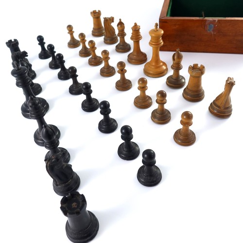 235 - A LOADED STAUNTON CHESS SET, POSSIBLY BY JAQUES, IN MAHOGANY BOX