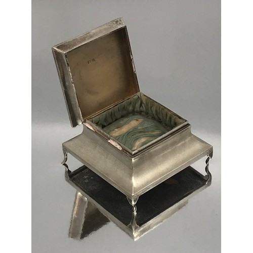 393 - SQUARE SILVER TRINKET BOX WITH HINGED COVER