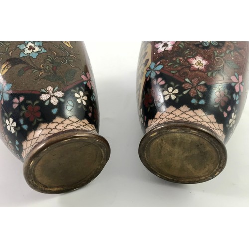 252 - PAIR OF GOOD QUALITY SQUARE SECTION JAPANESE CLOISONNE VASES, EACH APPROX. 15.5 cm