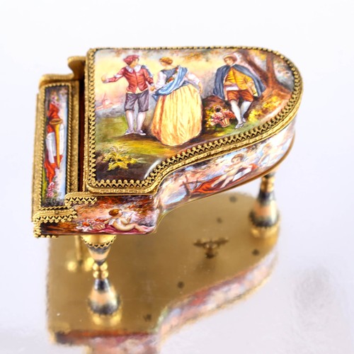 265 - 19th CENTURY NOVELTY ENAMELLED GRAND PIANO Approx. 9 cm wide, 13.5 cm long, 9cm high