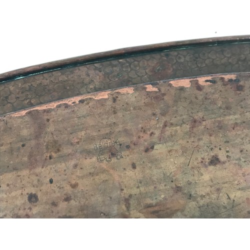 274 - OVAL ARTS AND CRAFTS COPPER TRAY WITH HONESTY SEED POD DECORATION, APPROX. 57 X 30 cm BY BELDRAY