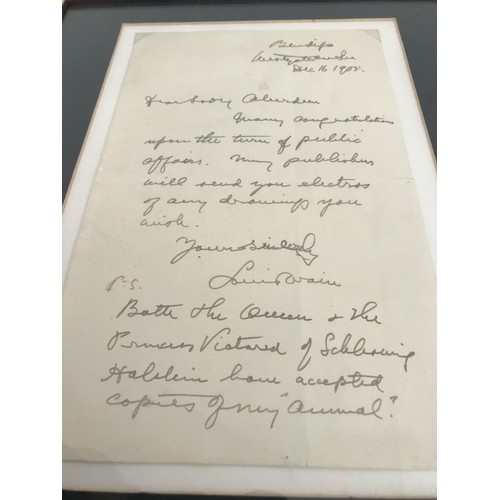 34 - LOUIS WAIN LETTER TO LADY ABERDEEN ‘BOTH THE QUEEN AND THE PRINCESS VICTORIA ACHLESWIG HOLSTEIN HAVE... 