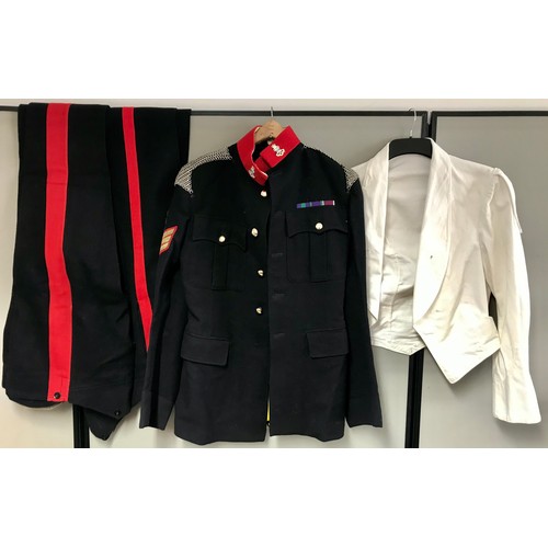 200 - QUEENS HUSSARS MILITARY TUNIC AND 3 PAIRS OF TROUSERS AND WHITE WAISTCOAT