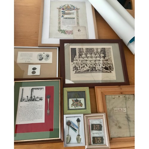 195 - MILITARY TRAINING POSTERS TOGETHER WITH VARIOUS ITEMS IN PRESENTATION FRAMES INCLUDING CLOTH BADGES,... 