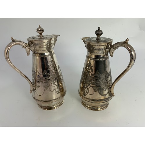 350 - PAIR OF SILVER PLATED/BRITTANIA METAL COFFEE POTS WITH MARK JAMES SHAW FISHER SHEFFIELD 1835-1894