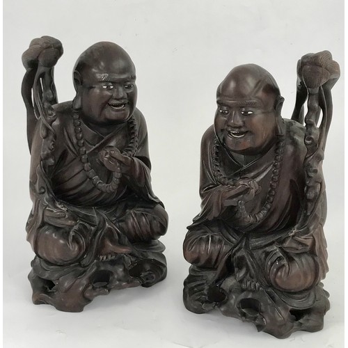 257 - PAIR OF GOOD QUALITY ORIENTAL CARVED ROOT SAGE FIGURES, approx. 32.5 cm