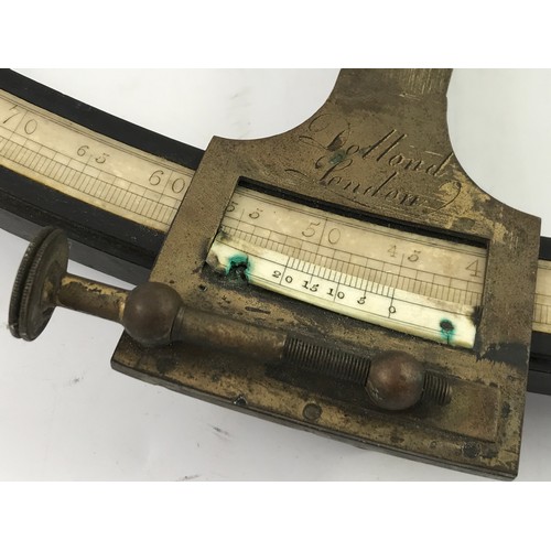 286 - 19th CENTURY, DOLLAND, LONDON, OCTANT WITH VERNIER SCALE, OF EBONY  AND BRASS CONSTRUCTION