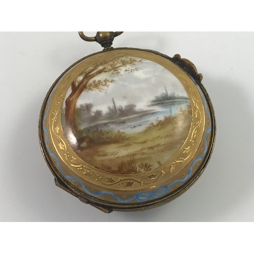 267 - ROUND CONTINENTAL ENAMELLED CASKET IN THE FORM OF A POCKET WATCH