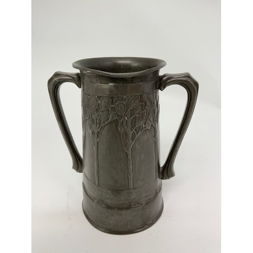 270 - LIBERTY TUDRIC 2 HANDLED VASE / LOVING CUP DESIGNED BY DAVID VEASEY WITH STYLISED TREE DECORATION