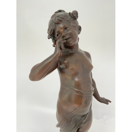 247 - AFTER AUGUST MOREAU PATINATED SPELTER FIGURE OF A YOUNG GIRL